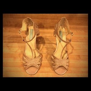 Betsey Johnson Rose Gold Glitter Stiletto Sandals